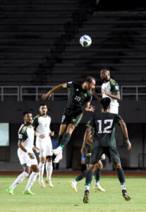 FIFA World Cup 2026 Asian qualifier match between Pakistan and Saudi Arabian football teams playing at the Jinnah Football Stadium.