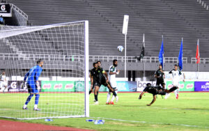 FIFA World Cup 2026 Asian qualifier match between Pakistan and Saudi Arabian football teams playing at the Jinnah Football Stadium.