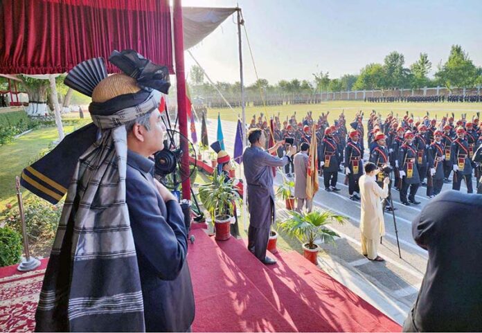 Federal Minister for Interior Mohsin Naqvi witnessing the FC Shuhada Parade at FC Training Center