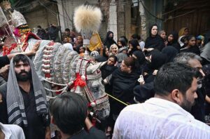A large number of mourners attending the procession on 10th of the Holy Month of Muharramul Harram. Muharram is the mourning month in remembrance of the Shahadat of Hazrat Imam Hussain (RA), the Grandson of the Holy Prophet Mohammad (PBUH).