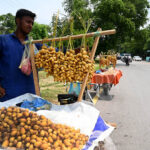 A vendor displaying and selling fresh dates at his road side setup