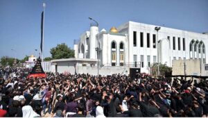 A large number of mourners attending main procession on 9th of Muharramul Haram at G-6. Muharramul Harram known as the first month of the Islamic calendar and the mourning month in remembrance of the martyrdom (Shahadat) of Hazrat Imam Hussain (RA), the grandson of the Holy Prophet Mohammad (PBUH).