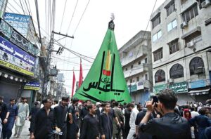 A large number of mourners attending the procession on 10th of the Holy Month of Muharramul Harram. Muharram is the mourning month in remembrance of the Shahadat of Hazrat Imam Hussain (RA), the Grandson of the Holy Prophet Mohammad (PBUH).