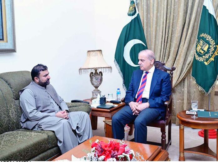 Prime Minister Muhammad Shehbaz Sharif meets Chief Minister Balochistan Mir Sarfaraz Bugti during his one day visit to Quetta