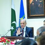 Prime Minister Muhammad Shehbaz Sharif addressing officers during his visit to headquarters of the Federal Board of Revenue