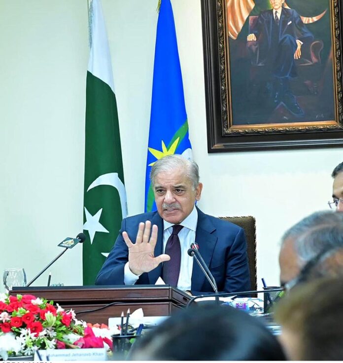 Prime Minister Muhammad Shehbaz Sharif addressing officers during his visit to headquarters of the Federal Board of Revenue