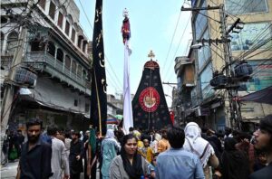 A large number of mourners attending the procession on 10th of the Holy Month of Muharramul Harram. Muharram is the mourning month in remembrance of the Shahadat of Hazrat Imam Hussain (RA), the Grandson of the Holy Prophet Mohammad (PBUH).