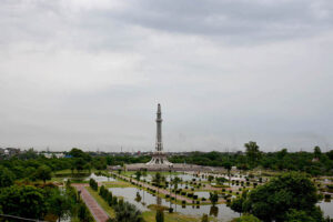 A view of rain water accumulated at Iqbal Park (Minar-e-Pakistan) after heavy rain in the Provincial Capital.