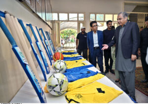 Interior Minister and Chairman PCB Syed Mohsin Raza Naqvi addressing during distribution ceremony of Sports Kits and Track Suits at Islamabad Model College for Girls (IMCG), F-6/2.