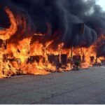 Firefighters struggling extinguish fire as hundreds of stalls in weekly bazaar in H-9 sector reduced to ashes as a horrific fire erupted this morning. According to CDA as many as 300 stalls burnt to ashes in the incident. Luckily no causalities reported in the incident