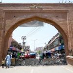 A view of Kabli Gate closed from Khan Razik police station due to Muharram security