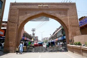 A view of Kabli Gate closed from Khan Razik police station due to Muharram security