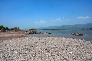 A view of water level in Rawal Lake has decreased due to below-normal rainfall in the Federal Capital