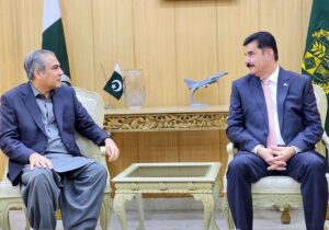 Interior Minister Mohsin Naqvi in a meeting with Governor Khyber Pakhtunkhwa Faisal Karim Kundi.