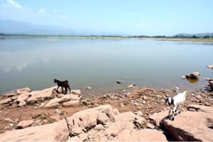 A view of water level in Rawal Lake has decreased due to below-normal rainfall in the Federal Capital