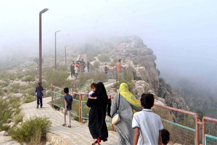 People visit at top mountain Gorakh Hill in Dadu District; it is situated at an elevation of 7,684 ft in the Kirthar Mountains, 94 kilometers northwest of Dadu city