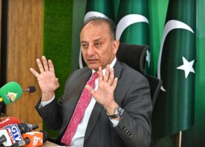 Federal Minister for Petroleum Senator Musadik Malik addressing a press conference.