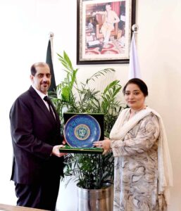 A high-level three-member technical delegation of Qatar, led by Colonel Ahmed Abdullah Al-Abdullah calling on Coordinator to Prime Minister on Climate Change Romina Khurshid Alam at the Ministry of Climate Change & Environmental Coordination.