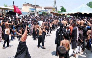 A large number of mourners attending the procession on 10th of the Holy Month of Muharramul Harram. Muharram is the mourning month in remembrance of the Shahadat of Hazrat Imam Hussain (RA), the Grandson of the Holy Prophet Mohammad (PBUH).