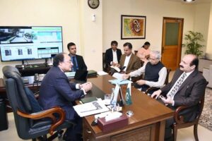 Federal Minister for Finance and Revenue Senator Muhammad Aurangzeb in a meeting with the Chairman Prime Minister's Youth Programme Rana Mashhood Ahmad