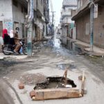 A view of damaged street at Bahar Colony may cause any mishap and needs the attention of the concerned authorities