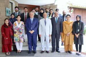 A group photo of Chairman IPO-Pakistan with Executive Director, Center for International Strategic Studies Sindh (CISSS) and officers after meeting