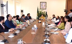 Coordinator to Prime Minister on Climate Change, Romina Khurshid Alam chairing a meeting with members of Global Shield against Climate Risks, an international funding and technical capacity building organisation.