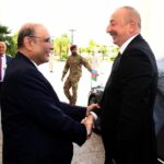 President Asif Ali Zardari welcoming the President of Azerbaijan, Ilham Aliyev, upon his arrival, at Aiwan-e-Sadr