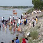 Visitors are enjoying the swing at Picnic Point near the Attock River as a large number of people have arrived to spend their holiday