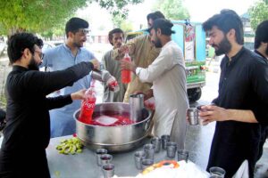Mourners beating themselves during procession on 9th Muharramul Haram. Muharramul Harram known as the first month of the Islamic calendar and the mourning month in remembrance of the martyrdom (Shahadat) of Hazrat Imam Hussain (RA), the grandson of the Holy Prophet Mohammad (PBUH).