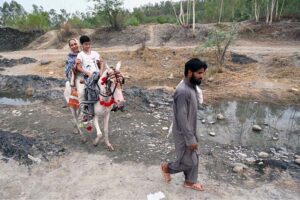 Visitors are enjoying the swing at Picnic Point near the Attock River as a large number of people have arrived to spend their holiday
