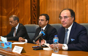 Federal Minister for Finance and Revenue Muhammad Aurangzeb chairs the Pakistan Banks Association Executive Committee meeting at the Islamic Chamber of Commerce in the Provincial Capital.