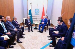 Prime Minister Muhammad Shehbaz Sharif meets with President of the Republic of Belarus H.E. Aleksandr Lukashenko on the sidelines of Shanghai Cooperation Organisation Summit.