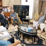 Interior Minister Mohsin Naqvi in a meeting with Ayatullah Syed Aqeel-ul-Gharavi and Former Caretaker CM Sindh Justice (R) Maqbool Baqar