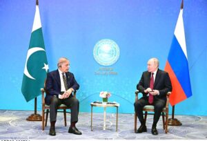 Prime Minister Muhammad Shehbaz Sharif meets with the President of Russia H.E. Vladimir Putin.