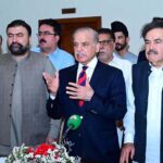 Prime Minister Muhammad Shehbaz Sharif talking to the media after the signing of agreement to solarise agricultural tubewells of Balochistan