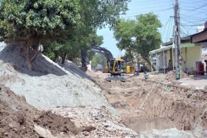 A view of construction work of Piran Ghaib Road during development work in the city