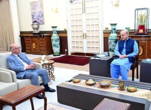 Parliamentary leader of Pakistan Muslim League (N) in Senate and Chairman Senate Standing Committee on Foreign Affairs Senator Irfan Siddiqui calls on Prime Minister Muhammad Shehbaz Sharif
