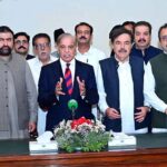 Prime Minister Muhammad Shehbaz Sharif talking to the media after the signing of agreement to solarise agricultural tubewells of Balochistan