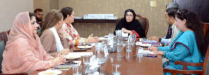 Senator Naseema Ehsan, presiding over a meeting of the Senate Standing Committee on delegated legislation after being elected as Chairperson of the Committee at Parliament House.