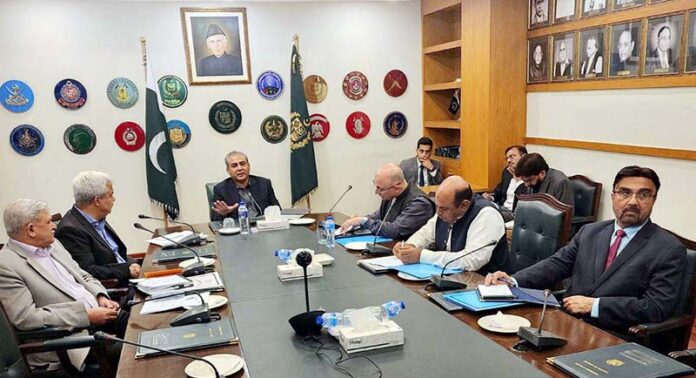 Interior Minister Mohsin Naqvi chairing a meeting regarding over-billing of protected consumers