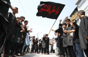 A large number of mourners attending the 9th Muharram Zuljinah procession passes through Saadar Road. Muharram Ul Haram is known as the first month of the Islamic calendar and the mourning month in remembrance of the martyrdom (Shahadat) of Hazrat Imam Hussain (RA), the grandson of the Holy Prophet Mohammad (PBUH).