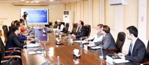 Federal Minister for Finance and Revenue Senator Muhammad Aurangzeb in a meeting with the delegation of Pakistan Mobile Phone Manufacturers Association (PMPMA).