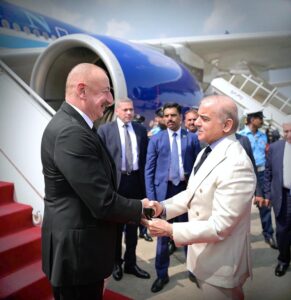 Prime Minister Muhammad Shehbaz Sharif receives President of Azerbaijan H.E. Ilham Aliyev upon his arrival on a two day visit to Pakistan