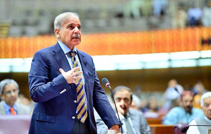 Prime Minister Muhammad Shehbaz Sharif addresses a session of the National Assembly