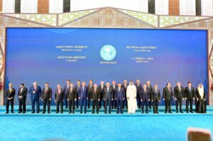 Prime Minister Muhammad Shehbaz Sharif in a group photo of Shanghai Cooperation Organisation plus Summit.