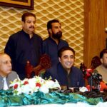 PPP’s Chairman Bilawal Bhutto Zardari along with Balochistan Chief Minister Mir Sarfraz Bugti addressing a press conference at CM House