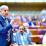 Prime Minister Muhammad Shehbaz Sharif addresses a session of the National Assembly