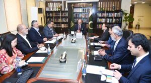 Federal Minister for Finance & Revenue Senator Muhammad Aurangzeb in a meeting with the Executive Committee Members of P@sha (Pakistan IT Industry Association) led by Chairman P@sha Muhammad Zohaib Khan.