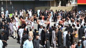 A large number of mourners attending the 9th Muharram Zuljinah procession passes through Saadar Road. Muharram Ul Haram is known as the first month of the Islamic calendar and the mourning month in remembrance of the martyrdom (Shahadat) of Hazrat Imam Hussain (RA), the grandson of the Holy Prophet Mohammad (PBUH).
